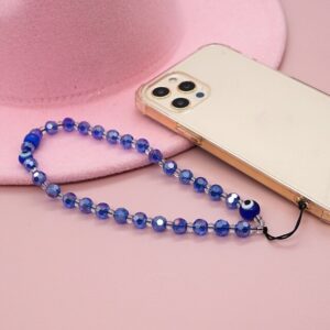 New Trendy Blue Ball Devil s Eye Glass Glass Beaded Mobile Phone Lanyard for Women Handmade 5