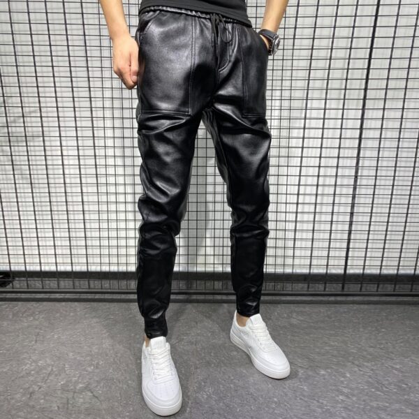 New Winter Thick Warm PU Leather Pants Men Clothing 2022 Simple Big Pocket Windproof Casual Motorcycle 2