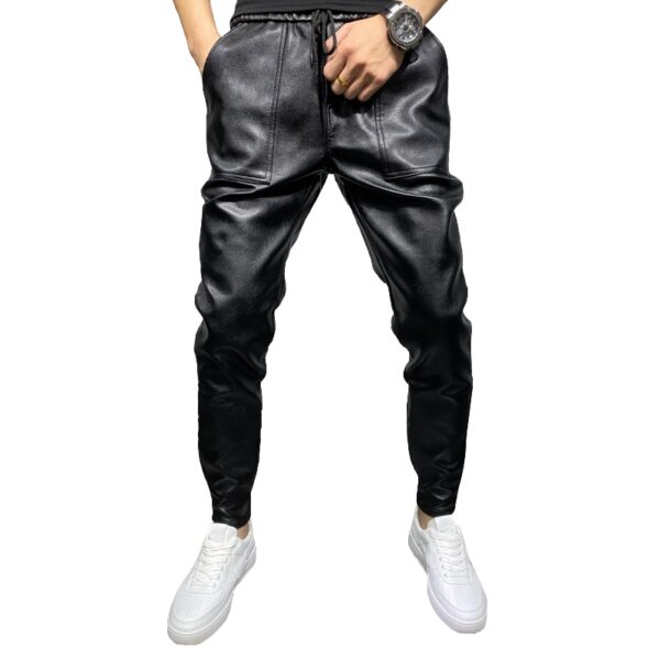 New Winter Thick Warm PU Leather Pants Men Clothing 2022 Simple Big Pocket Windproof Casual Motorcycle 3