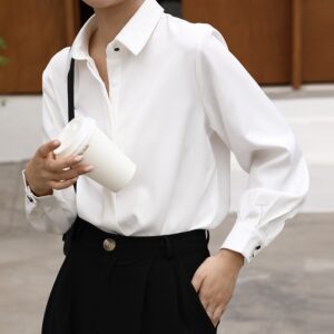 OL Style Formal Women White Shirts Turn Down Collar Blouse Tops Elegant Workwear Female Blusa Single 2