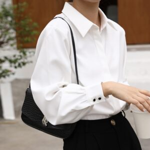 OL Style Formal Women White Shirts Turn Down Collar Blouse Tops Elegant Workwear Female Blusa Single 3