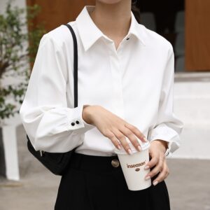 OL Style Formal Women White Shirts Turn Down Collar Blouse Tops Elegant Workwear Female Blusa Single