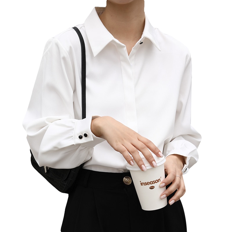 OL Style Formal Women White Shirts Turn Down Collar Blouse Tops Elegant Workwear Female Blusa Single 4