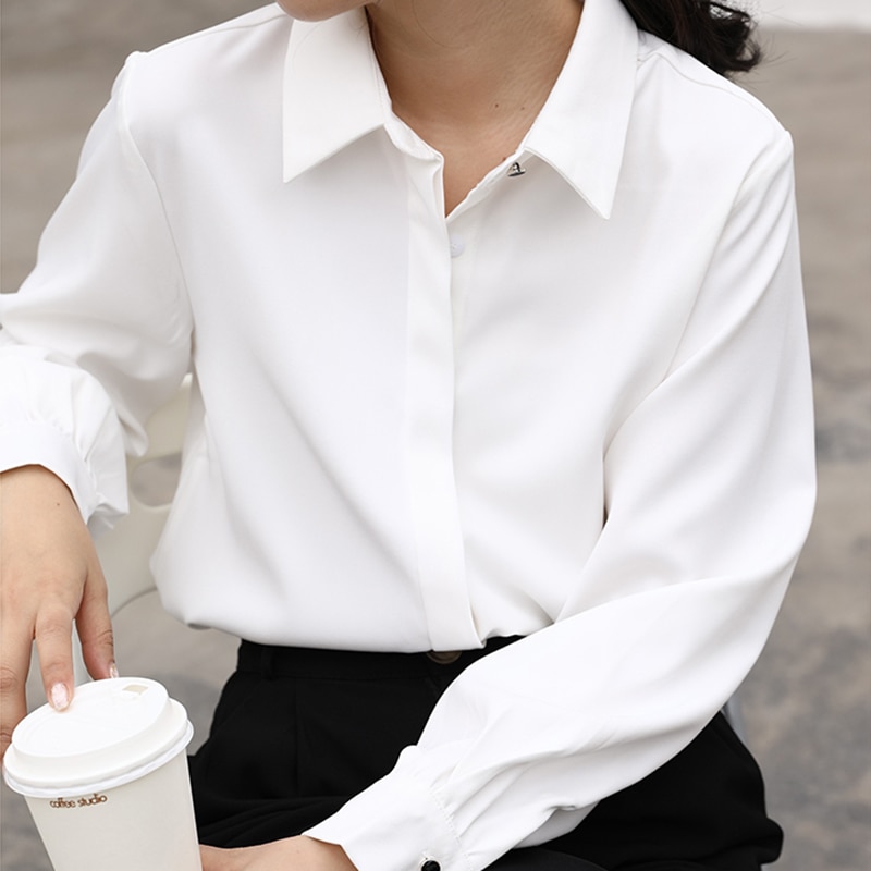 OL Style Formal Women White Shirts Turn Down Collar Blouse Tops Elegant Workwear Female Blusa Single 5