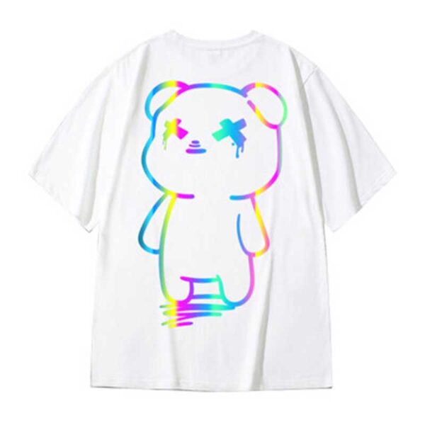 Oversize t shirts Cartoon Bear Print Reflective Rainbow T Shirts Harajuku Streetwear Top Tees Cotton Casual 1