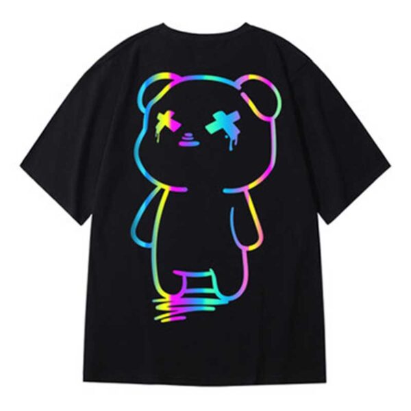 Oversize t shirts Cartoon Bear Print Reflective Rainbow T Shirts Harajuku Streetwear Top Tees Cotton Casual