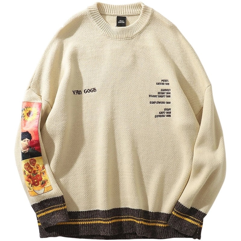 Oversized Sweater Men Fashion Gengar Brand Van Gogh Human Clothing Top Harajuku Girl Knitted Korean Hip 2