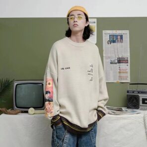 Oversized Sweater Men Fashion Gengar Brand Van Gogh Human Clothing Top Harajuku Girl Knitted Korean Hip