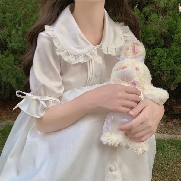 QWEEK White Kawaii Lolita Dress For Girls Soft Princess Fairy Peter Pan Collar Dress Japanese Style 3