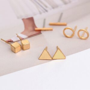 SUMENG 2021 New Arrival Round triangle Shaped Gold Black Colors Geometric Alloy Stud Earring For Women 5