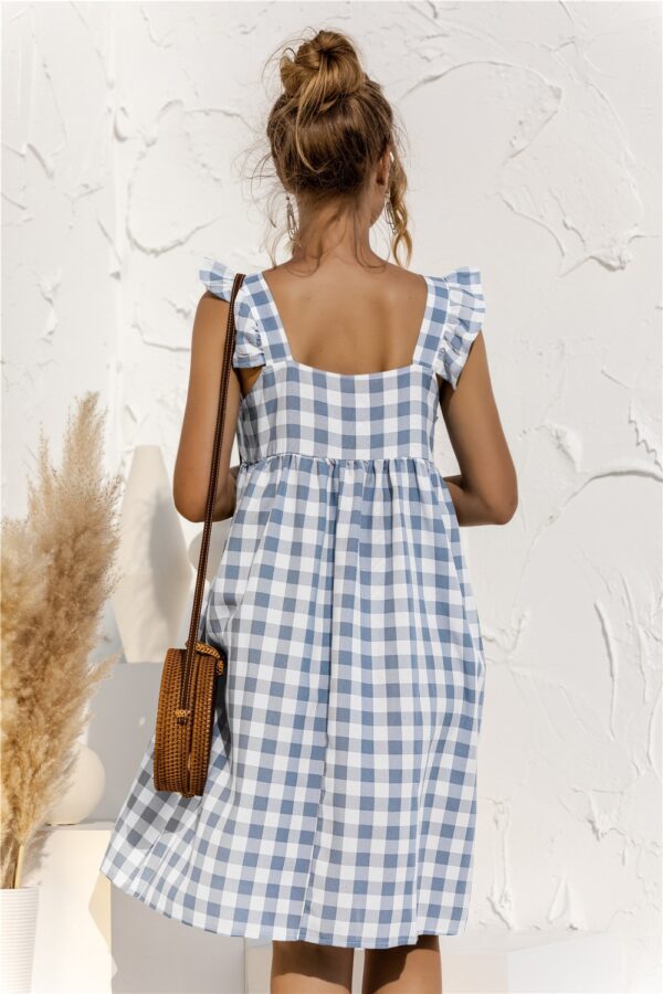 Sexy Summer Women Plaid Dress Square Collar Butterfly Sleeve Casual Loose Dress Backless Ladies Midi Dress 4