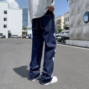 Skeleton Embroidery Straight Jean Pants Man Mopping Trousers Mens Streetwear Denim Pants Men s Clothing Jeans 4