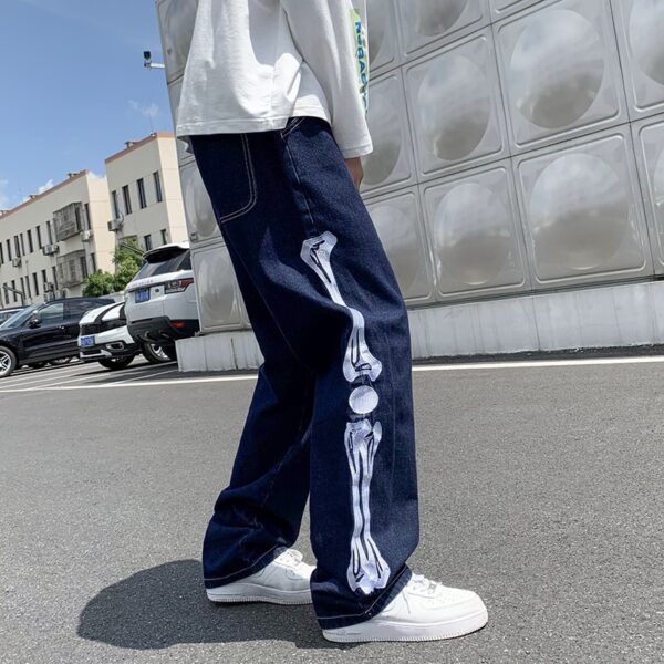 Skeleton Embroidery Straight Jean Pants Man Mopping Trousers Mens Streetwear Denim Pants Men s Clothing Jeans 5