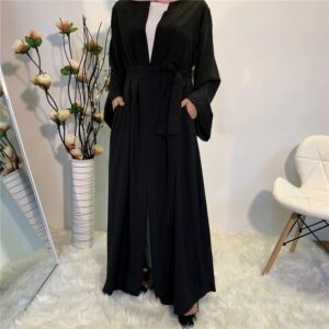 Solid Open Kaftan Dubai Abaya Turkey Kimono Cardigan Robe Muslim Hijab Dress Ramadan Abayas for Women 3