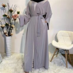 Solid Open Kaftan Dubai Abaya Turkey Kimono Cardigan Robe Muslim Hijab Dress Ramadan Abayas for Women 3.jpg 640x640 3