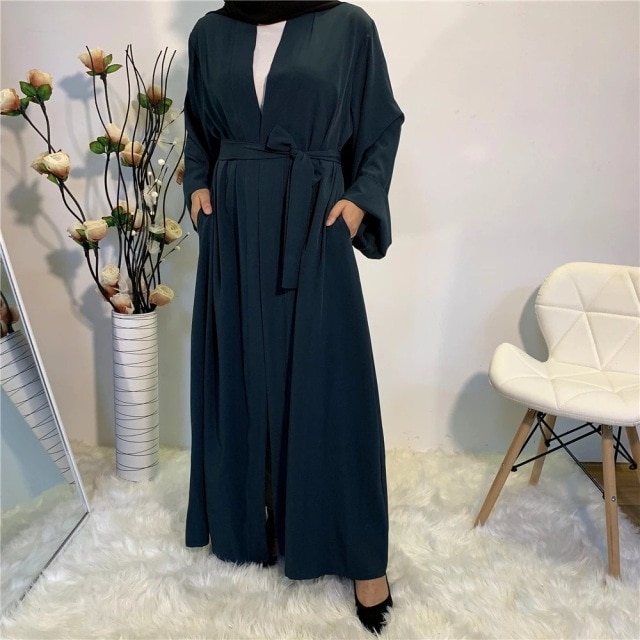 Solid Open Kaftan Dubai Abaya Turkey Kimono Cardigan Robe Muslim Hijab Dress Ramadan Abayas for Women 4.jpg 640x640 4