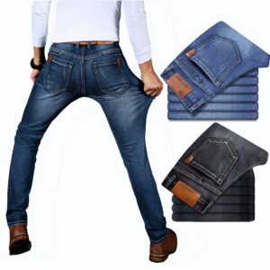 Spring Autumn 2021 Men s Smart Elastic Jeans Business Fashion Straight Regular Stretch Denim Trousers Men 1