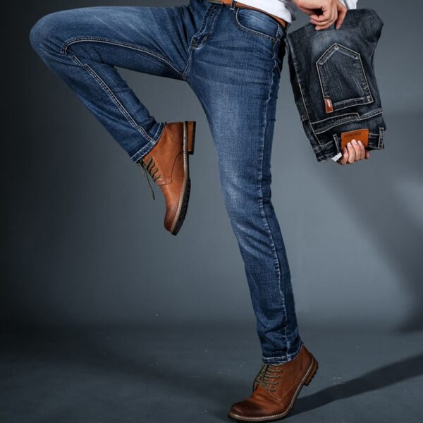 Spring Autumn 2021 Men s Smart Elastic Jeans Business Fashion Straight Regular Stretch Denim Trousers Men 2
