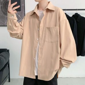Spring Solid Color Shirt Men s Fashion Casual Shirt Men Streetwear Korean Loose Long sleeved Shirts 1.jpg 640x640 1