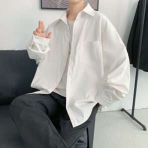 Spring Solid Color Shirt Men s Fashion Casual Shirt Men Streetwear Korean Loose Long sleeved Shirts 2.jpg 640x640 2
