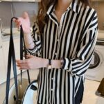 Spring Summer Korean Design Loose Striped Shirt Women