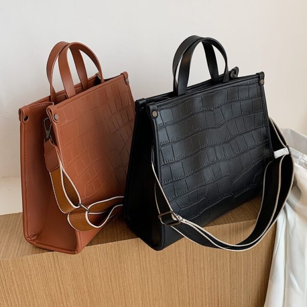 Stone Pattern PU Leather women handbag Large capacity Wide strap female Shoulder Bag 2022 New Brand 1