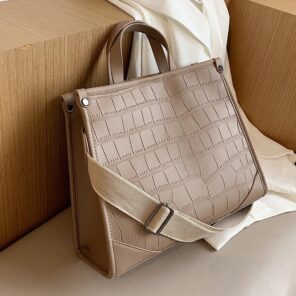 Stone Pattern PU Leather women handbag Large capacity Wide strap female Shoulder Bag 2022 New Brand