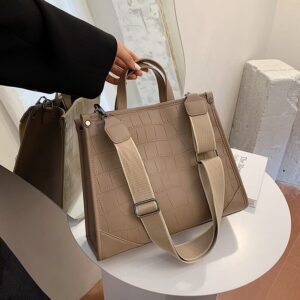 Stone Pattern PU Leather women handbag Large capacity Wide strap female Shoulder Bag 2022 New Brand 5