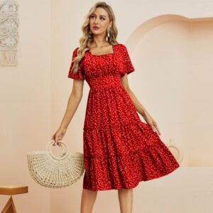 Summer Love Pattern Dot Print Dress Women 2022 New Casual Short Sleeve Square Collar Ruffles Medium 3.jpg 640x640 3