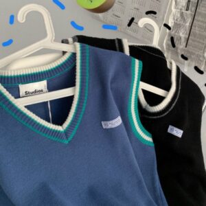 Sweater Vest Men V neck Shrug Patchwork Knitted Couples Ins Plus Size 3XL Oversize Harajuku Vests 3