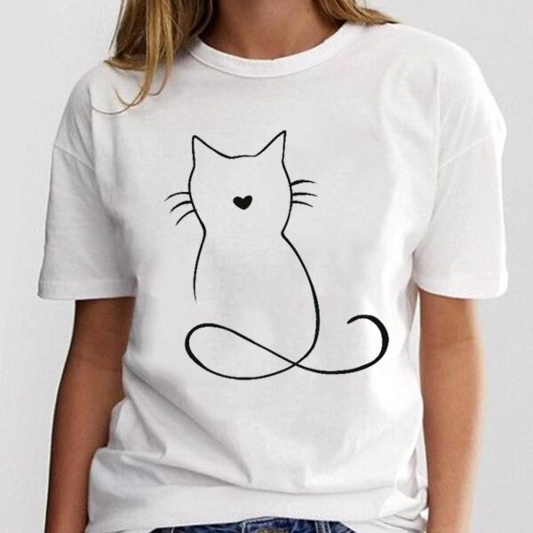 T shirt Women Print Graphic Ladies Clothing Fashion Tee Cat Love Trend New Style Female Cartoon 1