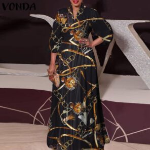 VONDA Women Long Maxi Dress 2022 Spring Vintage Leopard Printed Sexy Lantern Sleeve Bohemian Vestidos Oversized 10.jpg 640x640 10