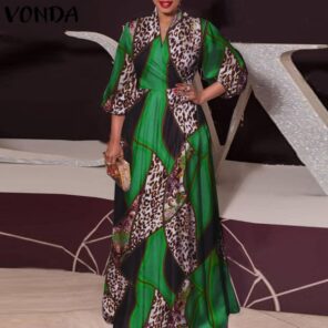 VONDA Women Long Maxi Dress 2022 Spring Vintage Leopard Printed Sexy Lantern Sleeve Bohemian Vestidos Oversized 7.jpg 640x640 7