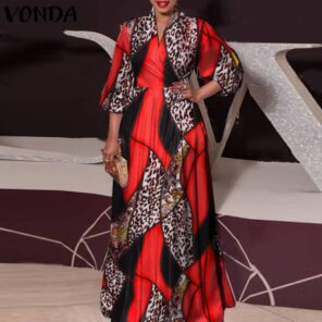 VONDA Women Long Maxi Dress 2022 Spring Vintage Leopard Printed Sexy Lantern Sleeve Bohemian Vestidos Oversized 9.jpg 640x640 9