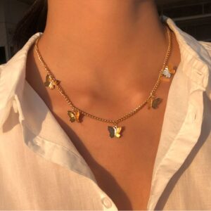 Vintage Multilayer Pendant Butterfly Necklace for Women Butterflies Moon Star Charm Choker Necklaces Boho Jewelry Christmas