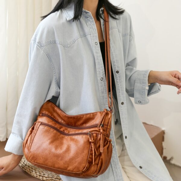 Vintage Women Shoulder Bag Pu Leather Crossbody Bag Soft Women Purse Multi pockets Messenger Bag Designer 4