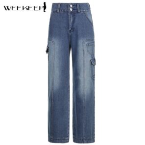 Weekeep Y2k Jeans Streetwear Women High Waist Jeans Wide Leg Pockets Patchwork Baggy Cargo Pants Vintage 1.jpg 640x640 1