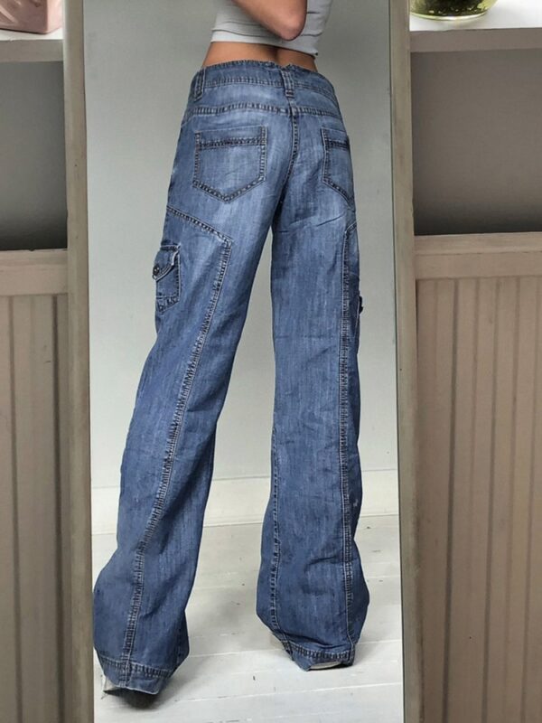 Weekeep Y2k Jeans Streetwear Women High Waist Jeans Wide Leg Pockets Patchwork Baggy Cargo Pants Vintage 2