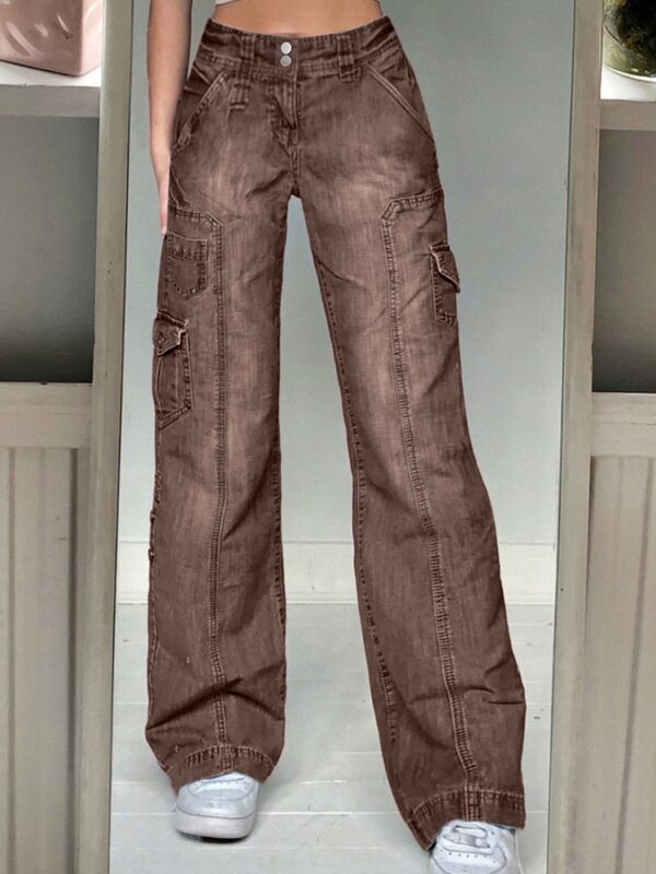 Weekeep Y2k Jeans Streetwear Women High Waist Jeans Wide Leg Pockets Patchwork Baggy Cargo Pants Vintage 3