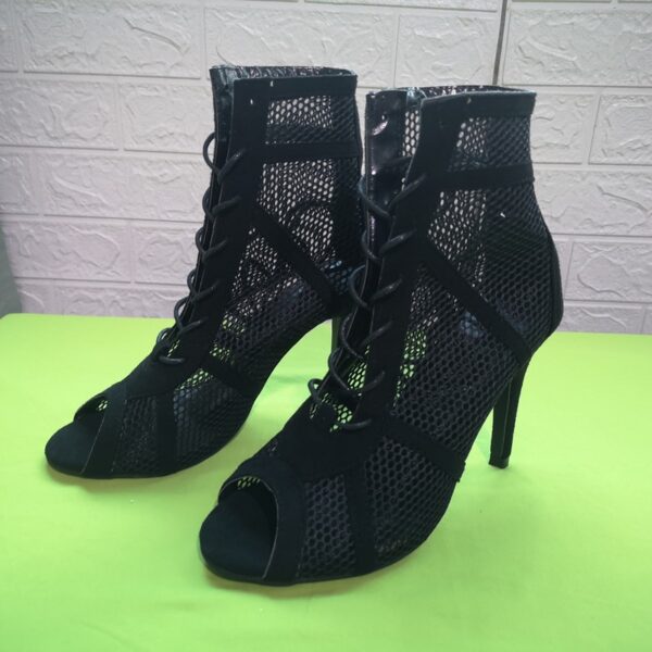 Women s High Top Dance Shoes Black Ballroom Boots Salsa Tango Shoes Girl Fashion Party Mesh 3