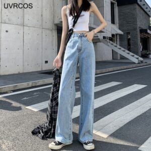 Women s Jeans Street Casual High Waist Traf Pants Korean Fashion Light Blue Straight Jeans Cotton 1.jpg 640x640 1