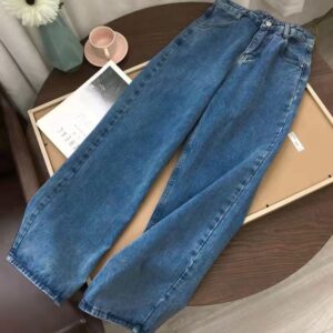 Women s Jeans Street Casual High Waist Traf Pants Korean Fashion Light Blue Straight Jeans Cotton