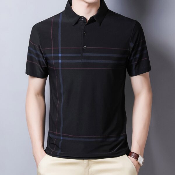 Ymwmhu Fashion Slim Men Polo Shirt Black Short Sleeve Summer Thin Shirt Streetwear Striped Male Polo 1