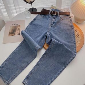 ZHISILAO Straight Jeans Women with Belt Vintage Basic Blue Ankle length Denim Pants Plus Size Boyfriend 2.jpg 640x640 2