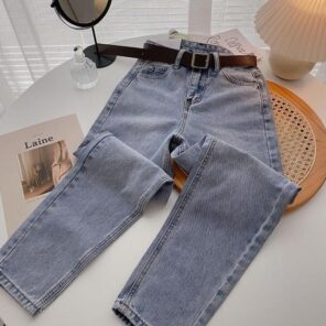 ZHISILAO Straight Jeans Women with Belt Vintage Basic Blue Ankle length Denim Pants Plus Size Boyfriend 3.jpg 640x640 3