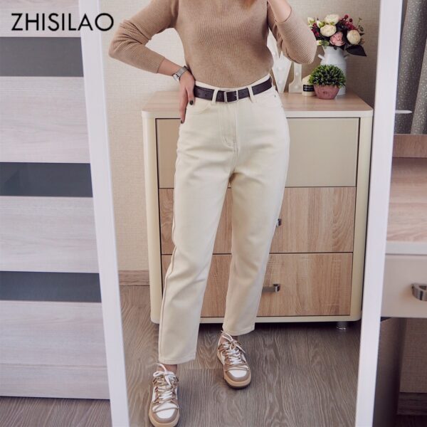 ZHISILAO Straight Jeans Women with Belt Vintage Basic Blue Ankle length Denim Pants Plus Size Boyfriend 5