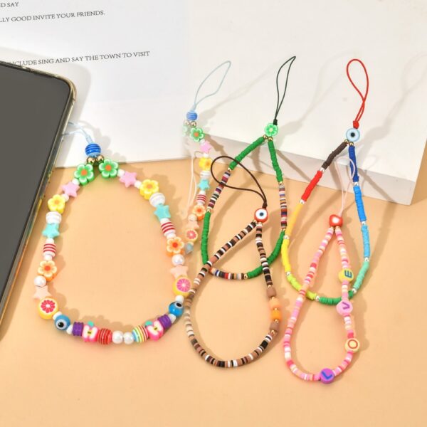 Boho New Summer Colorful Clay Mobile Phone Chain Lanyards for Women Girls Bohemia Eye Pearl Rope 2