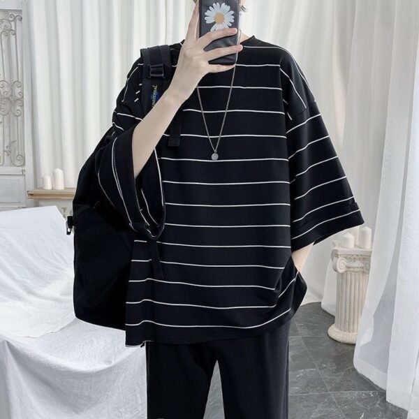 Cool Summer Oversized T Shirt Men Funny Harajuku Tshirt Streetwear Men Striped Japan Hip Hop Loose 1