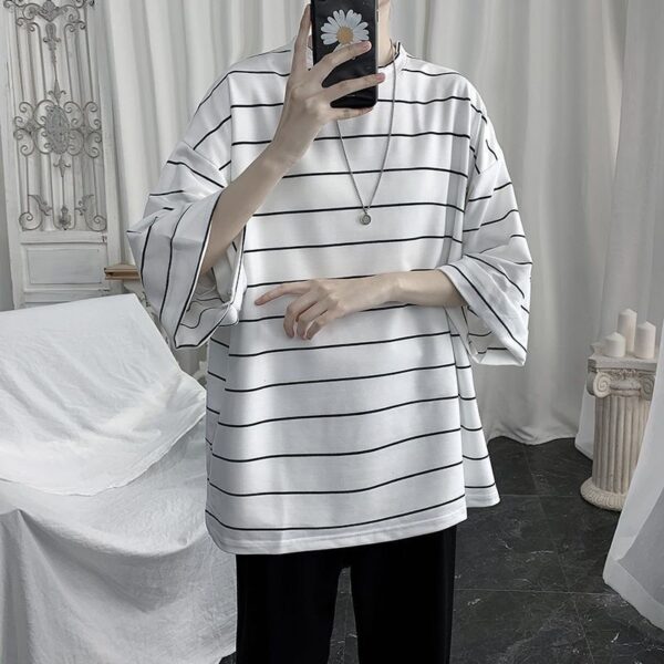 Cool Summer Oversized T Shirt Men Funny Harajuku Tshirt Streetwear Men Striped Japan Hip Hop Loose 2