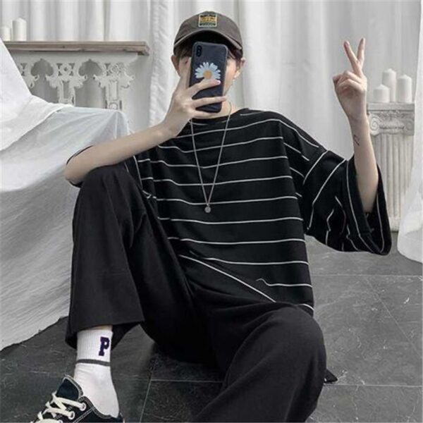 Cool Summer Oversized T Shirt Men Funny Harajuku Tshirt Streetwear Men Striped Japan Hip Hop Loose 3